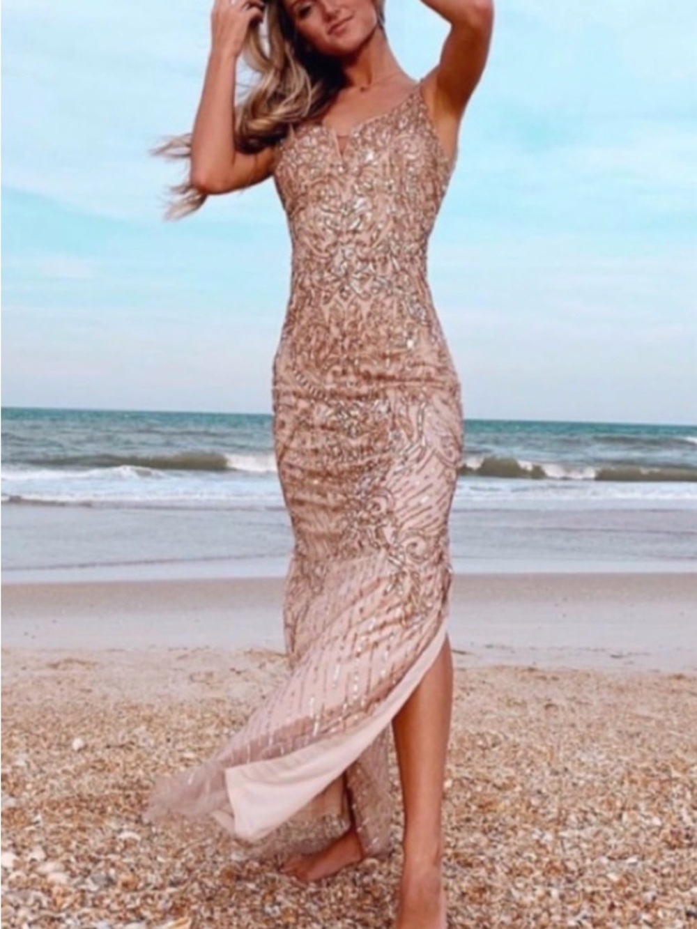 Brand new Aidan Mattox beaded V-NOTCH sleeveless long gown